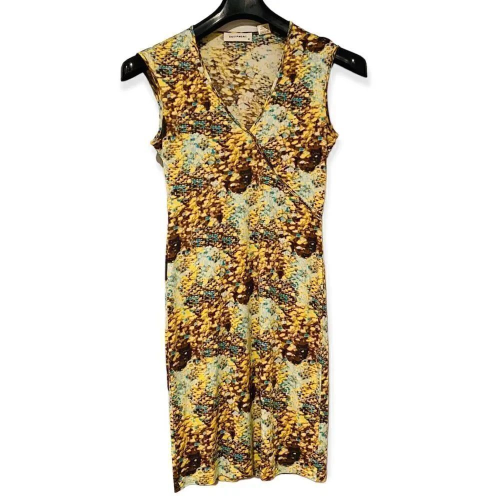 EQUIPMENT Watercolor Silk Tank V Neck Dress Size Medium